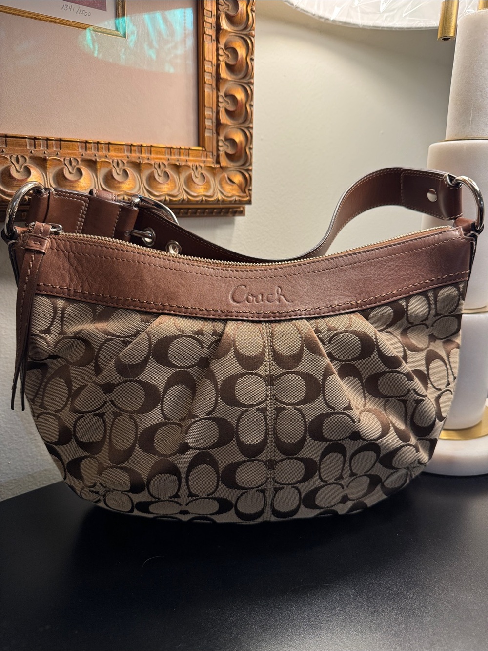 Coach Brown Signature Canvas Shoulder Bag